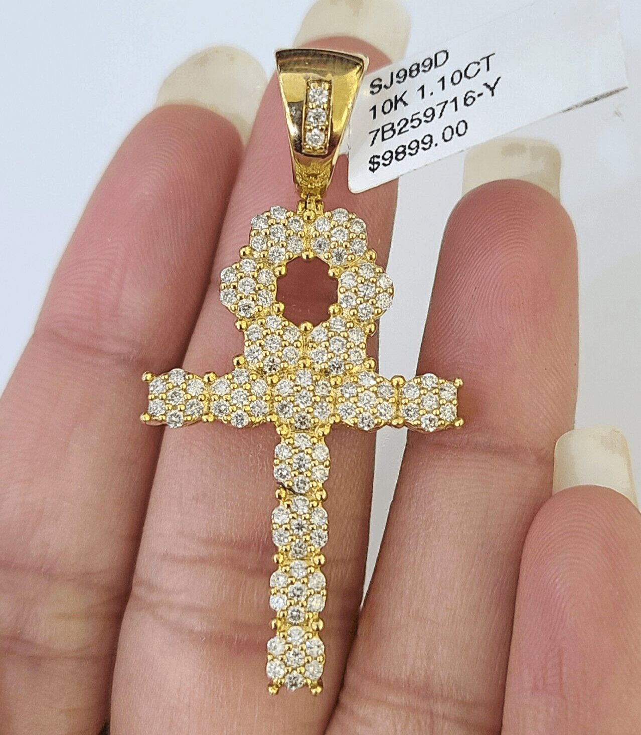 10k Yellow Gold Diamond Jesus Cross Charm Pendant Genuine Diamond Real - GoldenlinQ
